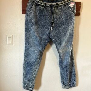 Blue Acid‎ Wash Relaxed Fit Track Pants with Elastic Waist and Leg